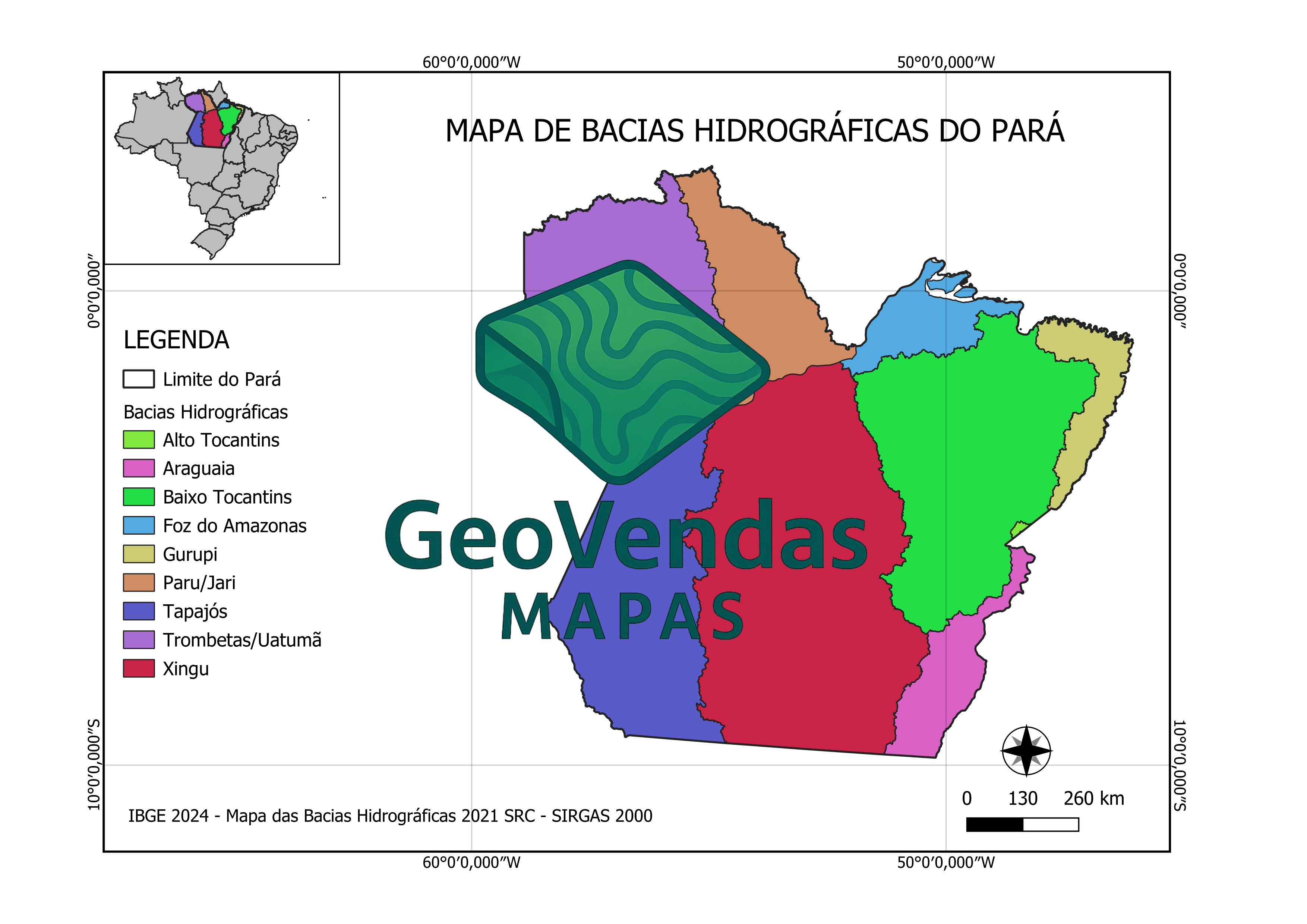 Mapa de Bacias hidrográficas do Pará